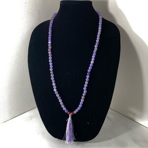Lavender Beaded Tassel Necklace with Purple Agate Beads